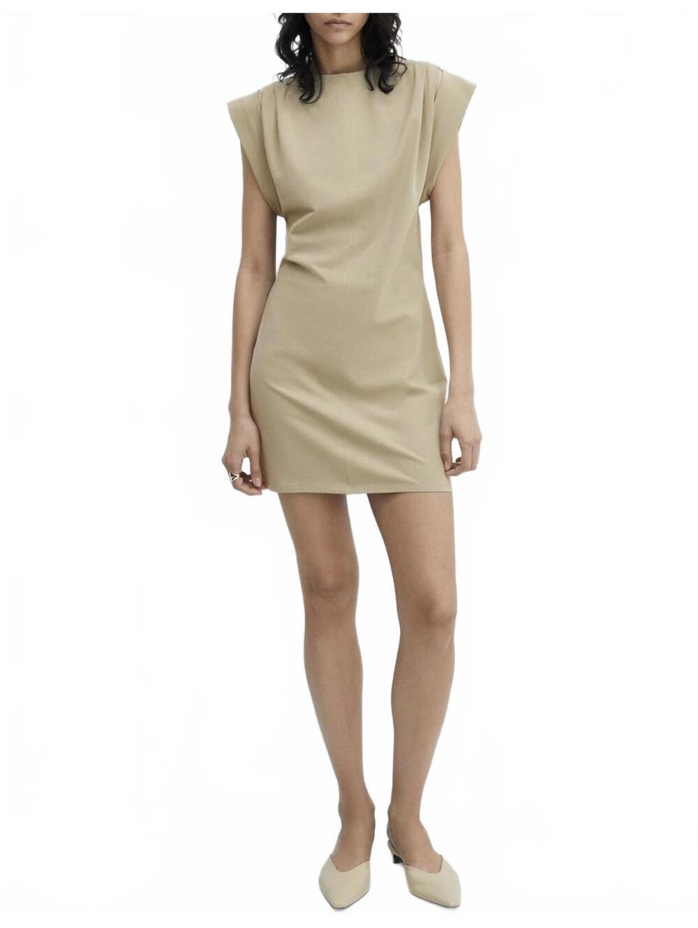 Mango Cotton Knitted Dress with Turn-Up Sleeves Dates Beige Size 10/XL